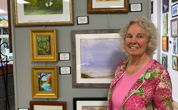 A collection of Carol Cieslik’s work is displayed in the entryway of the Columbia County Library’s downtown location. (COURTESY)