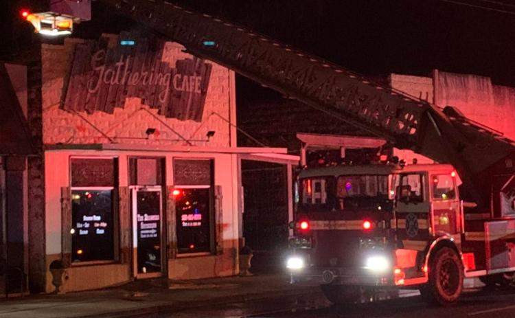 Suwannee County Fire Rescue and the Branford Volunteer Fire Department respond to a late-night fire at The Gathering Cafe Wednesday evening. (COURTESY)