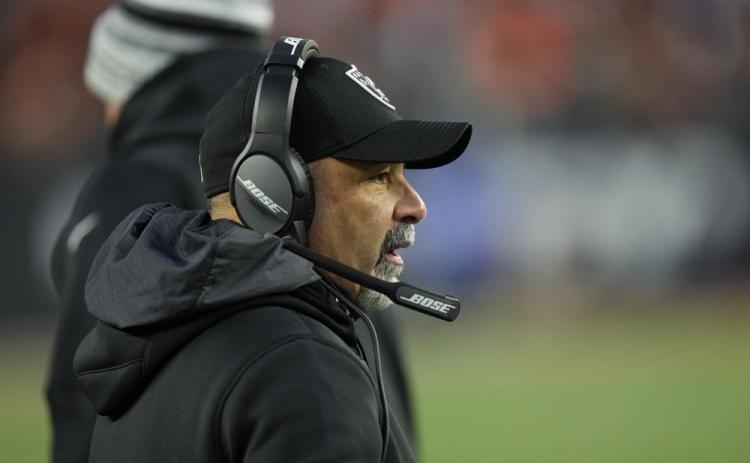 Las Vegas Raiders interim head coach Rich Bisaccia watches during a wild-card playoff game against the Cincinnati Bengals on Jan. 15 in Cincinnati. (AJ MAST/Associated Press)