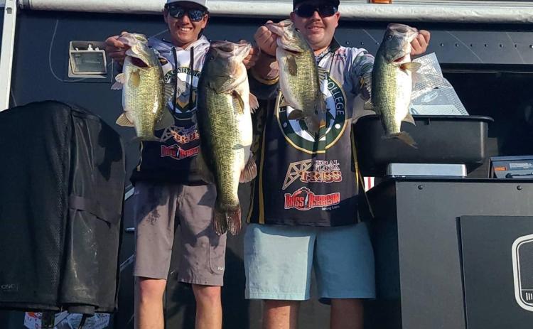 Bryson O’Steen (left) and Zack Barrera show off their catches from the Abu Garcia MLF College Tournament. (COURTESY)