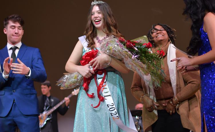 Alexa Meriweather (center) is presented her tiara, sash and bouquet after winning the 2022 Southside Idol competition. (COURTESY)