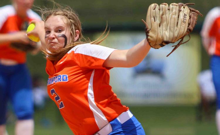 Branford pitcher Laila Arnold pitches against Trenton during the Class 1A state semifinals on May 18. (WILL TURNER/Special to the Reporter)