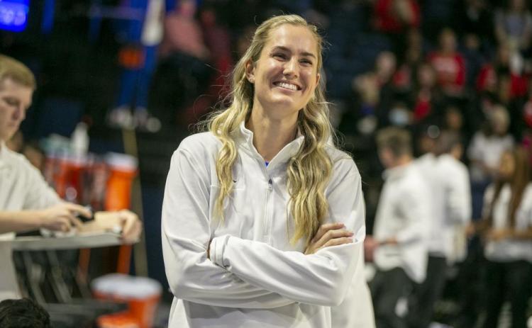Florida head coach Kelly Rae Finley smiles before a game against South Carolina on Jan. 30 in Gainesville. (ALAN YOUNGBLOOD/Associated Press)