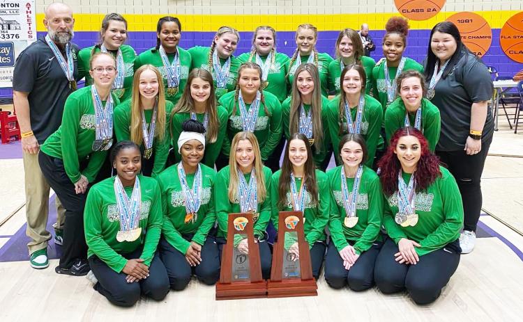 Suwannee’s girls weightlifting team won the state title in the snatch and finished runner-up in the traditional at the Class 1A state meet on Saturday at Port Saint Joe High School. (COURTESY)