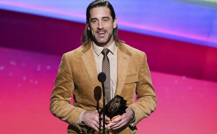 Green Bay Packers quarterback Aaron Rodgers receives the AP Most Valuable Player of the Year Award at the NFL Honors show on Thursday in Inglewood, Calif. (MARK J. TERRILL/Associated Press)