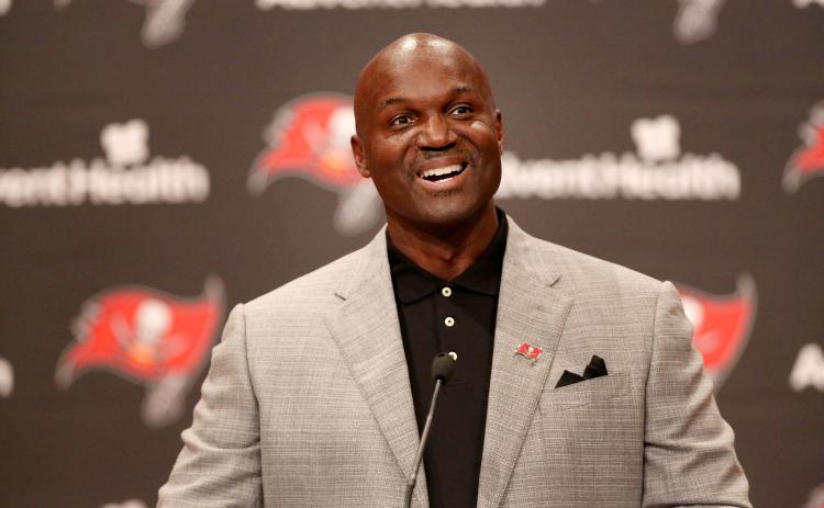 New Tampa Bay Buccaneers head coach Todd Bowles speaks about his opportunity to lead the team during a press conference at the AdventHealth Training Center on Thursday in Tampa. (DOUGLAS R. CLIFFORD/Tampa Bay Times/TNS)