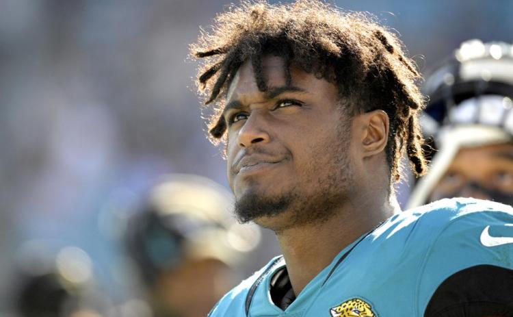 Jacksonville Jaguars outside linebacker Myles Jack watches from the sideline during a game against the Indianapolis Colts on Jan. 9 in Jacksonville. (AP File)