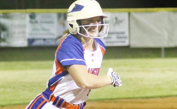 Branford outfielder Evie Pitts rounds third base after hitting a 2-run home run against Columbia on Monday. (MORGAN MCMULLEN/Lake City Reporter)