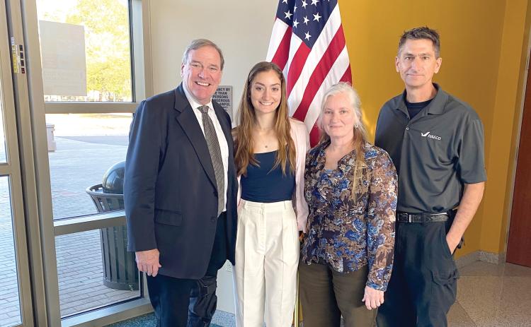 Branford High senior Nathalia Veal has received an appointment to the United States Air Force Academy from U.S. Rep. Neal Dunn (left). Pictured with Veal and Dunn are Veal’s parents, Karen and William Veal. (COURTESY)