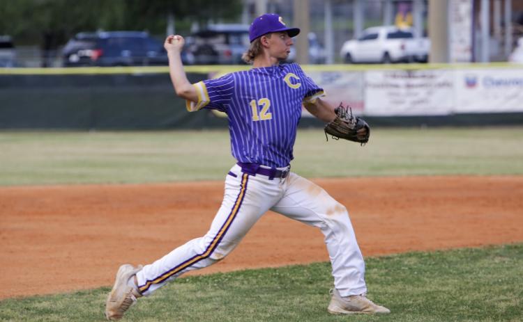 Columbia third baseman Ty Jackson throws to first base for an out against Middleburg on April 14. (BRENT KUYKENDALL/Lake City Reporter)