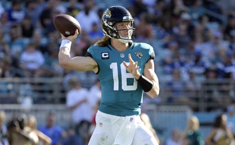Jacksonville Jaguars quarterback Trevor Lawrence (16) throws a pass against the Indianapolis Colts on Jan. 9 in Jacksonville. (AP File)