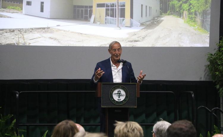 Keith Leibfried, the chairman of the First Federal Bank board of directors, speaks Wednesday after Florida Gateway College announced its new STEM building would be named the Keith & Quinn Leibfried STEM building. (MORGAN MCMULLEN/Lake City Reporter)