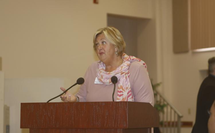 Suzanne Edwards with Catholic Charities asked the commissioners to consider changes to help senior citizens with individual assistance. (JAMIE WACHTER/Lake City Reporter)