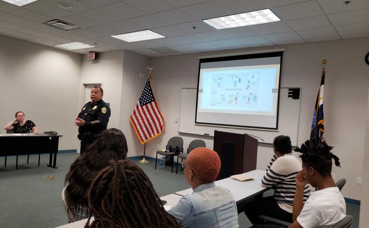 Lake City Police Chief Gerald Butler gives interviewing tips to a group of students during a previous year’s Summer Youth Employment Program. (COURTESY)