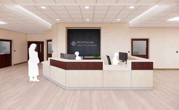 An artist rendering of the new entrance to the HCA Florida Lake City Hospital’s emergency department once an expansion project is completed. Construction has just begun on the expansion. (COURTESY)