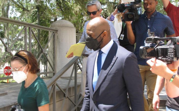 Former Democratic gubernatorial candidate Andrew Gillum leaves the federal courthouse in Tallahassee after pleading not guilty on Wednesday. (RYAN DAILEY/News Service of Florida)