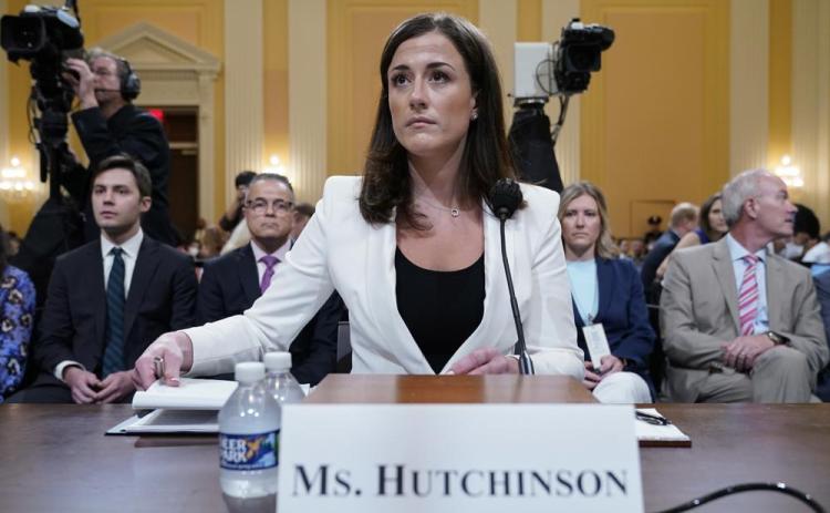 Cassidy Hutchinson, former aide to Trump White House chief of staff Mark Meadows, arrives to testify as the House select committee investigating the Jan. 6 attack on the U.S. Capitol continues to reveal its findings of a year-long investigation, on Tuesday at the Capitol in Washington. (JACQUELYN MARTIN/Associated Press)