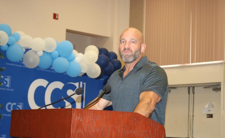 Steven Hill, a former security guard at Fort White High School, addressed the Columbia County School Board on Tuesday about his resignation. Hill said he was forced to resign because of ‘false allegations, rumors, lies and gossip.’ (TONY BRITT/Lake City Reporter)