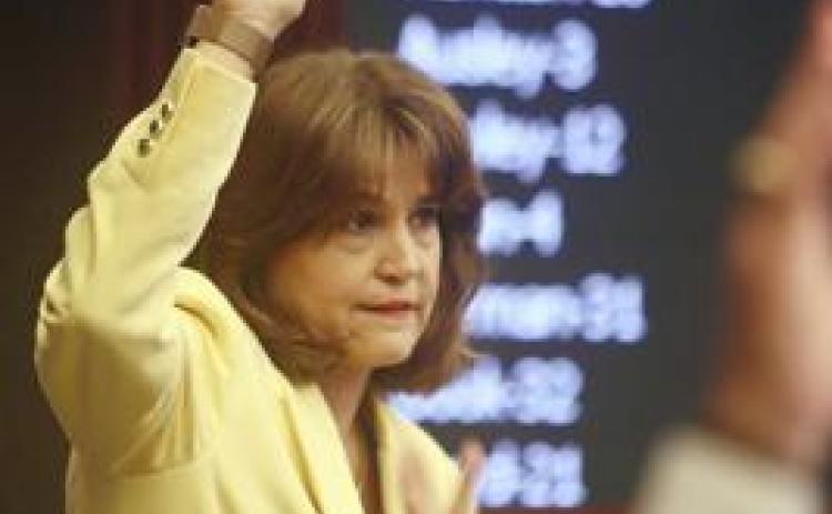 State Sen. Annette Taddeo asks for a vote during Florida Senate debate May 24 at the Capitol in Tallahassee. (PHIL SEARS/Associated Press)