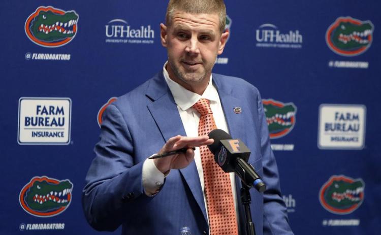Florida head football coach Billy Napier speaks to the media during his introductory news conference at Ben Hill Griffin Stadium on Dec. 5, 2021, in Gainesville. (BRAD MCCLENNY/The Gainesville Sun via AP)
