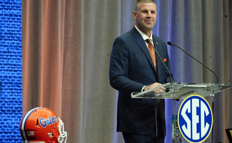 Florida head coach Billy Napier speaks during SEC Media Days on Wednesday in Atlanta. (JOHN BAZEMORE/Associated Press)