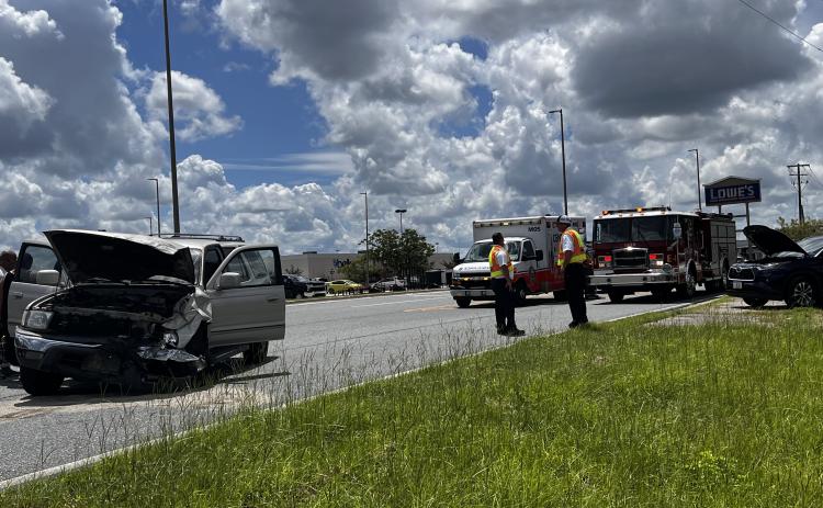A photo from the scene of a crash on NW Bascom Norris Drive Tuesday afternoon show the damage to the Toyota 4-Runner and the Highlander. (COURTESY)