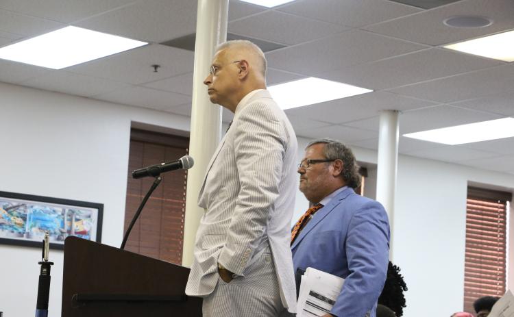 Todd Kennon with Robinson, Kennon & Kendron (right) and Scott Walker of Folds Walker in Gainesville proposed teaming up to serve as the City of Lake City attorney at Thursday’s Lake City Council meeting. (MORGAN MCMULLEN/Lake City Reporter)
