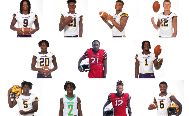 TOP ROW: CHS DE end Rashod Bradley, CHS S Jerome Carter, CHS S Amare Ferrell and CHS WR Camdon Frier. MIDDLE ROW: CHS CB Kani Fulton, FWHS RB/LB Kamarion Griffin and CHS QB Tyler Jefferson. BOTTOM ROW: CHS LB Jaden Robinson, SHS WR/DB Jay Smith, FWHS WR/DB Najeeb Smith and CHS WR Tray Tolliver. (CHS portraits by JEN CHASTEEN; SHS portrait by TAMMY JOHNS; FWHS portraits by MORGAN MCMULLEN)