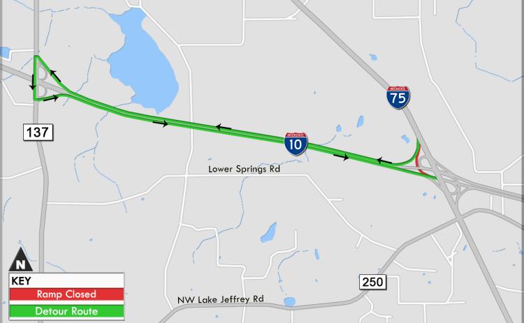 A map shows the detour routes for motorists traveling between Interstate-75 and Interstate-10. (COURTESY)
