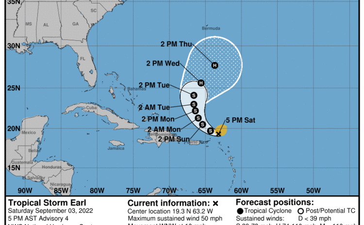 Projected path for Tropical Storm Earl. (NOAA)