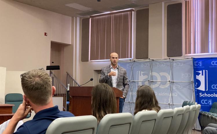 Will Jones with TBG Partners talks about the master planning process during a town hall meeting last October on the county’s flat field facility. (FILE)
