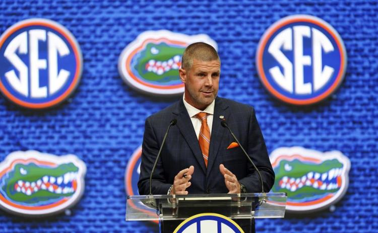 Florida head coach Billy Napier speaks during SEC Media Days on July 20 in Atlanta. (AP FILE)