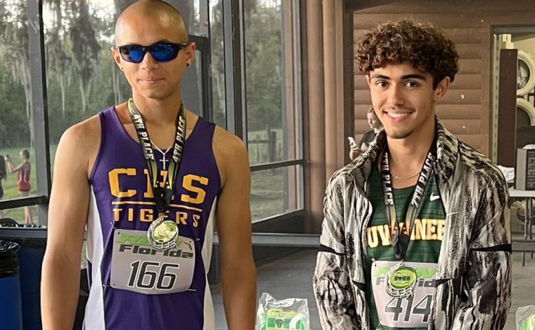 Columbia’s Jose Rodriguez (left) placed fourth and Suwannee’s Morgan Mobley (right) placed seventh at the Alligator Lake XC Invitational on Tuesday. (COURTESY)