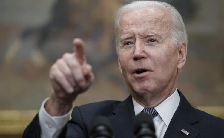 President Joe Biden calls on a reporter for a question after speaking about deficit reduction Friday in the Roosevelt Room at the White House in Washington. (J. SCOTT APPLEWHITE/Associated Press)