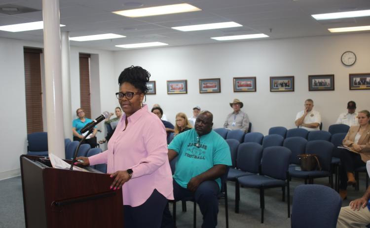 Incoming Lake City Councilwoman Chevella Young lays out her plan for a gun buyback program at Monday’s city council meeting. (TONY BRITT/Lake City Reporter)