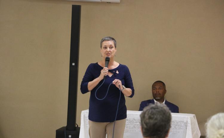 Elizabeth Porter speaks during a rally hosted by the Columbia County Republican Party in July. (FILE)