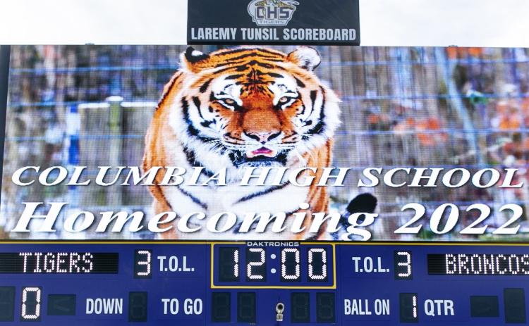 Columbia’s brand new Laremy Tunsil Scoreboard made its debut on Friday night. (JEN CHASTEEN/Special to the Reporter)