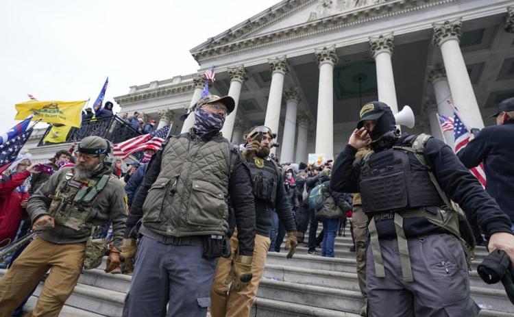 Members of the Oath Keepers on the East Front of the U.S. Capitol on Jan. 6, 2021, in Washington. (AP FILE)