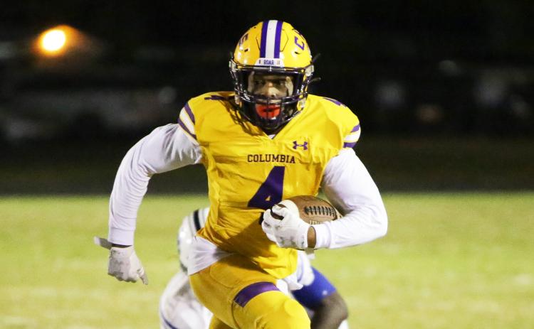 Columbia receiver Dailyn Bradley runs up the field after a catch against Ridgeview on Oct. 28. (BRENT KUYKENDALL/Lake City Reporter)