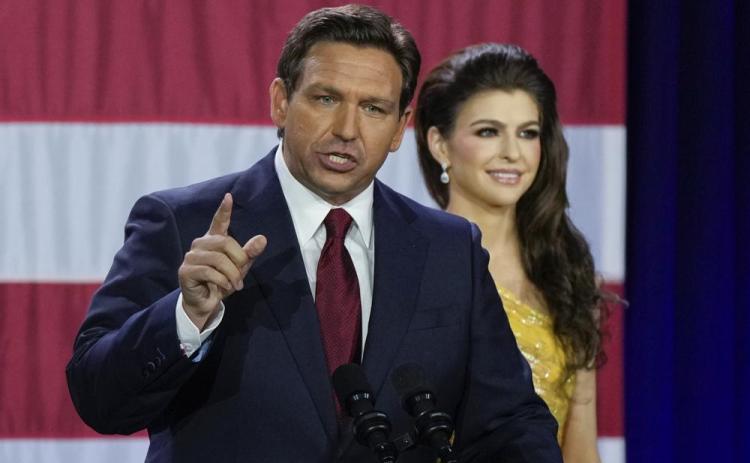 Incumbent Florida Republican Gov. Ron DeSantis speaks to supporters at an election night party after winning his race for reelection in Tampa. (REBECCA BLACKWELL/Associated Press)