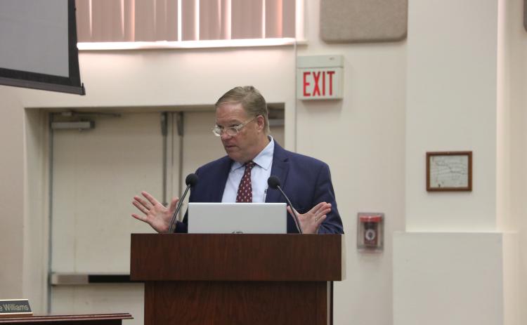 Don Savoie, CEO of Meridian Behavioral Healthcare, discussed bringing a mental health and substance abuse treatment clinic to the Lake Shore Hospital campus at Tuesday’s meeting. (MORGAN MCMULLEN/Lake City Reporter)