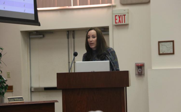 Dr. Molly White with Your ER Solutions discusses their plans with the Lake Shore Hospital Authority board Tuesday. (MORGAN MCMULLEN/Lake City Reporter)