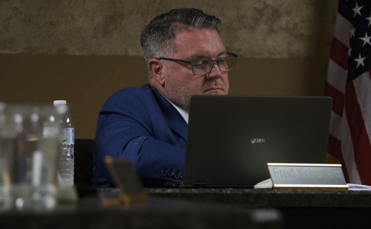 Lake Shore Hospital Authority attorney Fred Koberlein listens during the authority’s meeting Monday night. (MORGAN MCMULLEN/Lake City Reporter)