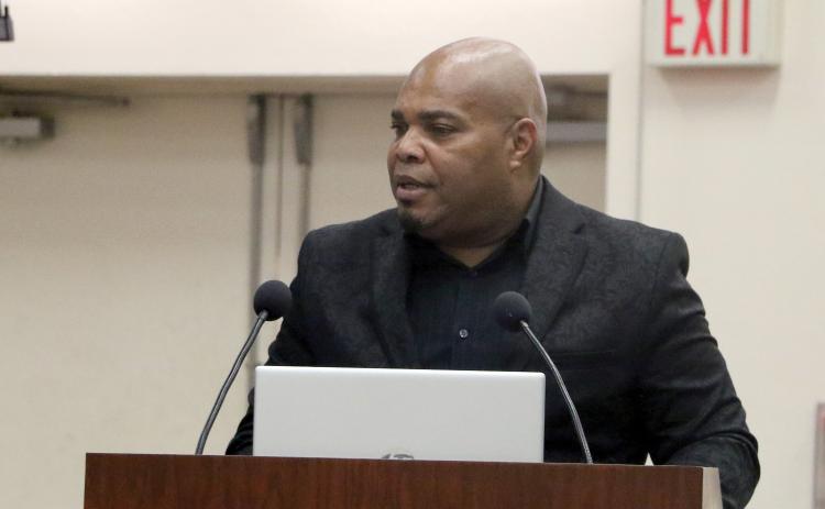 Mike Peacock speaks to the Lake Shore Hospital Authority board Tuesday before it rejected his proposal. (MORGAN MCMULLEN/Lake City Reporter)