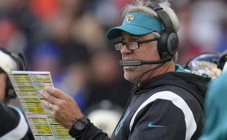 Jacksonville Jaguars head coach Doug Pederson looks on during a game against the Denver Broncos at Wembley Stadium on Oct. 30 in London. (KIRSTY WIGGLESWORTH/Associated Press)