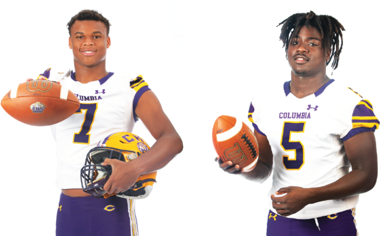 Columbia safety Amare Ferrell (7) and linebacker Jaden Robinson (5). JEN CHASTEEN/Special to the Reporter)
