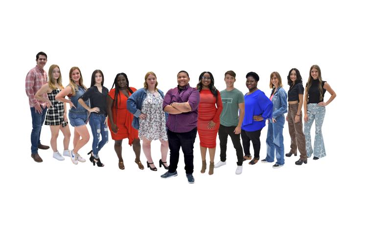 Southside Idol 2023 contestants: Will Griffis (from left), Briana Frasier, Amberlyn Faulstich, Brynlei Smith, Willie Mae Walker, Allison Harrison, Jayden Burch, Serenity Camiel, Nathan Elwood, Cail’Liana Mobley, Jean Reid, Arianna Flores and Kenidy Grace. (COURTESY)