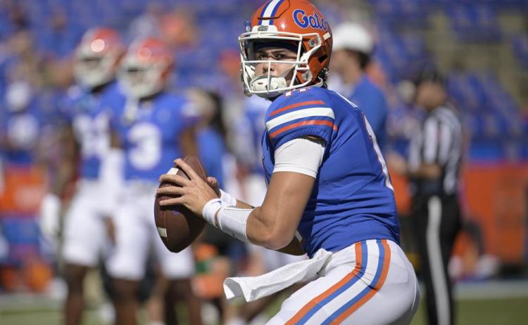 Florida quarterback Jalen Kitna warms up before a game against Eastern Washington on Oct. 2 in Gainesville. (PHELAN M. EBENHACK/AP File)