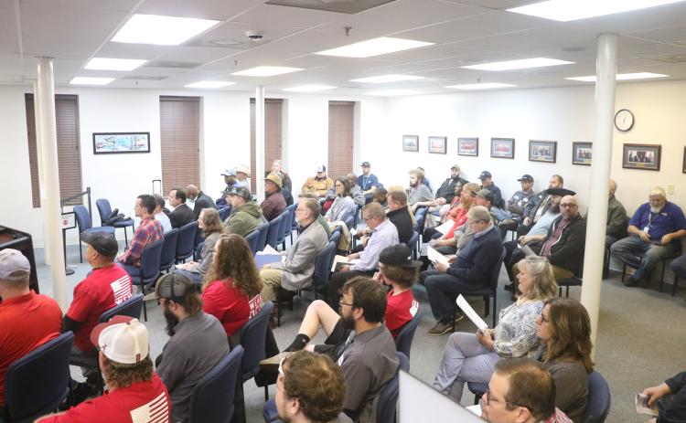 A crowd, including a number of HAECO employees, attended the Lake City Council’s special meeting Wednesday to consider a long-term lease with the aerospace company at Florida Gateway Airport. (MORGAN MCMULLEN/Lake City Reporter)