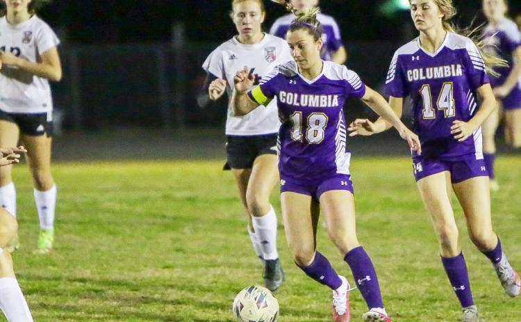 Columbia’s Skyler Ziegaus pushes the ball up the field against Middleburg during Tuesday’s District 2-5A quarterfinal. (BRENT KUYKENDALL/Lake City Reporter)